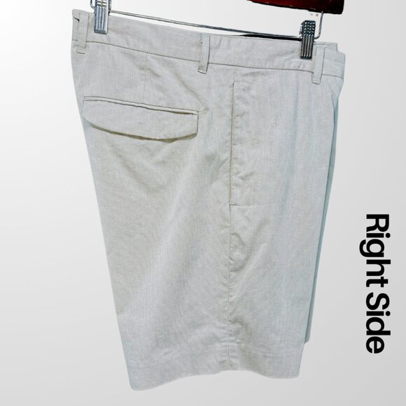 Theory Men's Pinstripe Flat Front Shorts in Beige - 33 - Picture 2 of 15